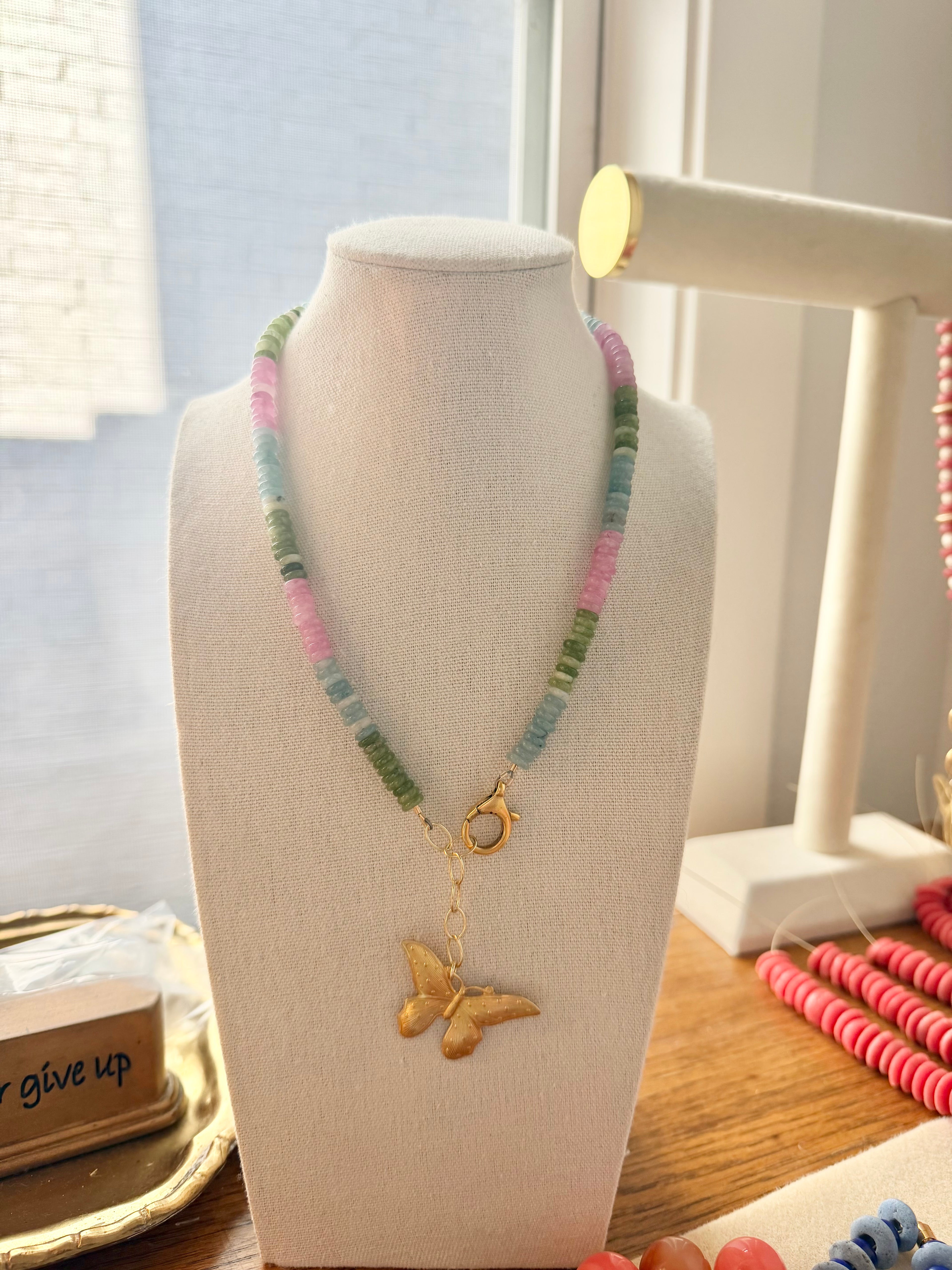 Mini butterfly necklace in rainbow